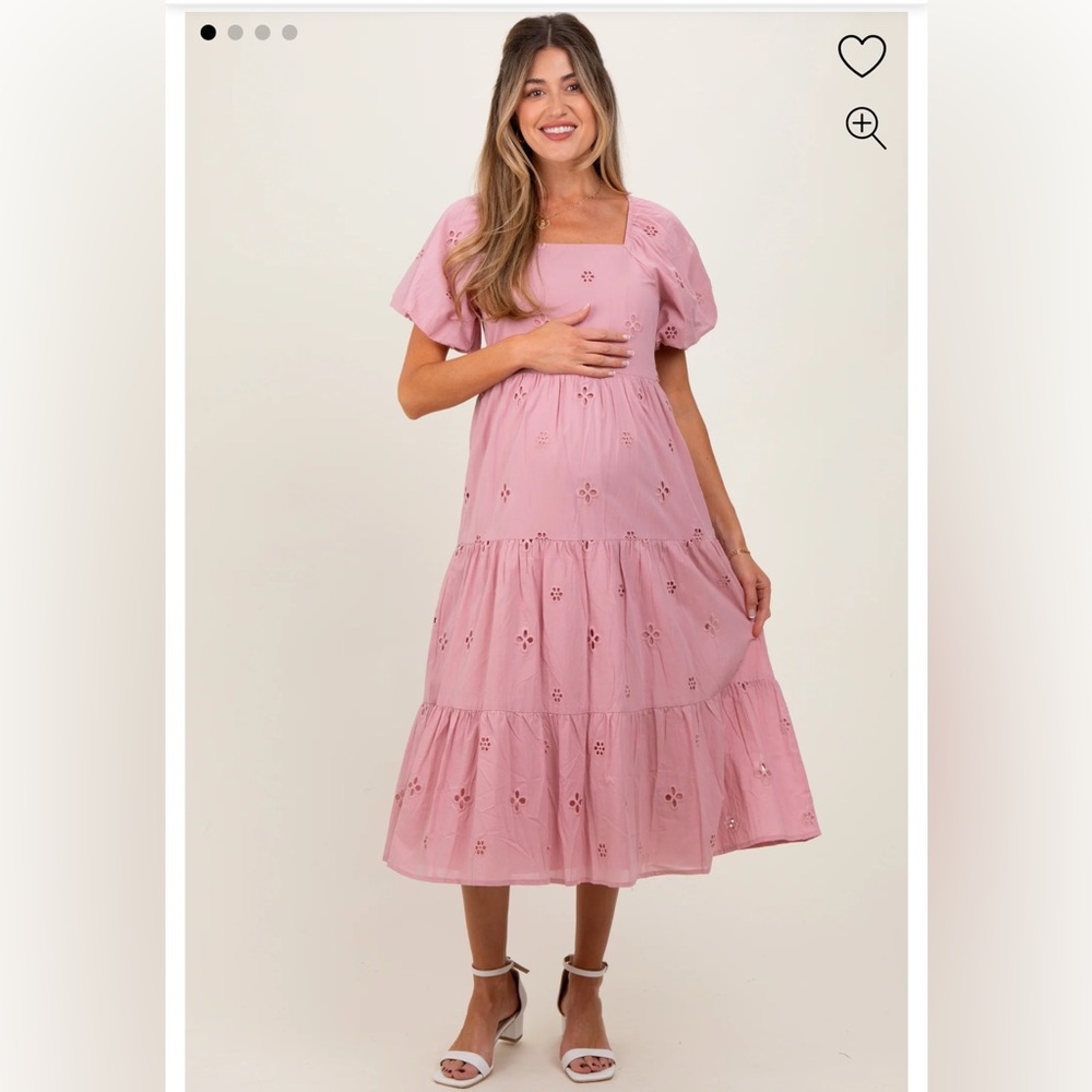 PinkBlush Pink Eyelet Square Neck Maternity Midi Dress